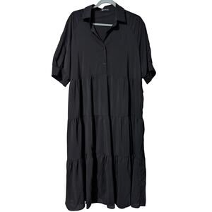 Pretty Garden Women's Size XL Black Ruffle Tiered Dress with pockets